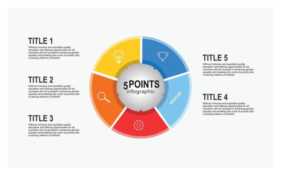 5 Points Infographic. Circular Concept Diagram With Colorful Segments and Center. vector