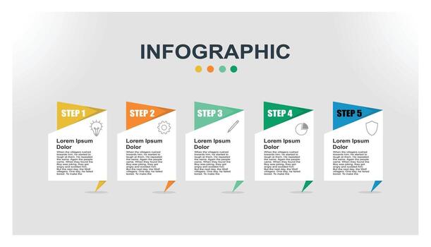 Infographic Step Guide With Colorful Five Steps And Modern Icons For Presentations. vector