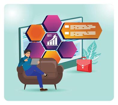 Person analyzing data on a tablet vector