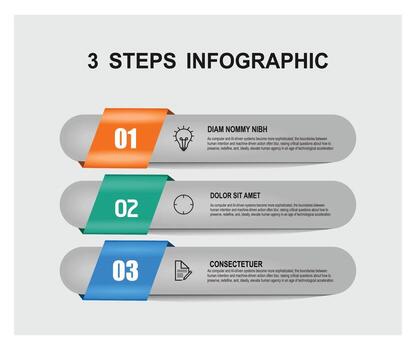 Three Step Infographic Banner concept With Color Coded Ribbons And Modern Layout. vector