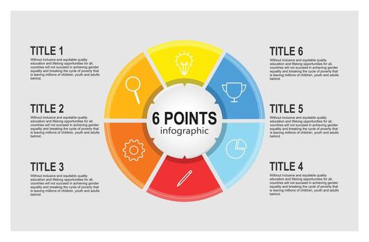 Six Point Infographic Template concept With Circular Segments For Presentations. vector