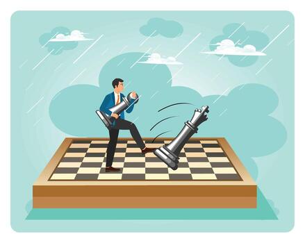 Chess player kicking king piece vector