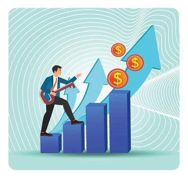 Businessman climbing profit graph vector