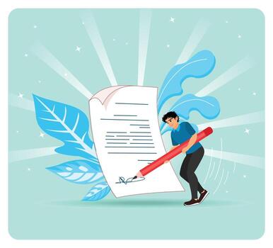 Person signing a document with a pen vector