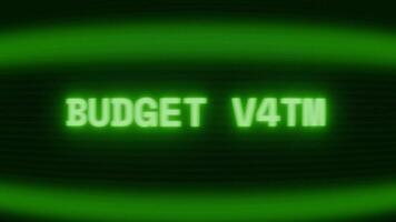 gammal grön crt skärm som visar text budget planen visas i slumpmässig tekniskt fel och kodning stil video