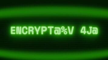gammal grön crt skärm som visar text kryptering nyckel visas i slumpmässig tekniskt fel och kodning stil video