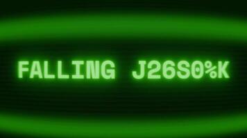 Old green CRT screen showing text FALLING DEBRIS appearing in random glitch and coding style video