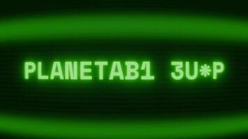 Old green CRT screen showing text PLANETARY RING appearing in random glitch and coding style video