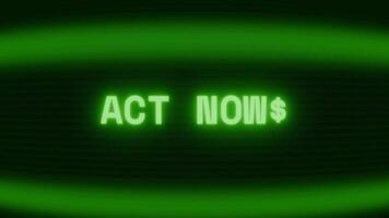 gammal grön crt skärm som visar text spela teater nu visas i slumpmässig tekniskt fel och kodning stil video