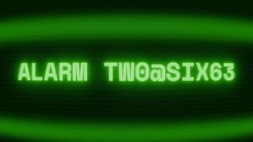 vecchio verde crt schermo mostrando testo allarme attivato apparendo nel casuale problema tecnico e codifica stile video