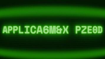 oud groen crt scherm tonen tekst toepassing hangen verschijnen in willekeurig glitch en codering stijl video