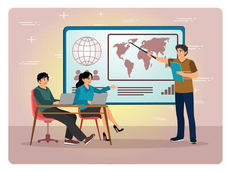 Team discussing data presentation vector