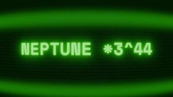 velho verde crt tela mostrando texto Netuno órbita aparecendo dentro aleatória falha e codificação estilo video