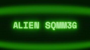 velho verde crt tela mostrando texto estrangeiro sinal aparecendo dentro aleatória falha e codificação estilo video