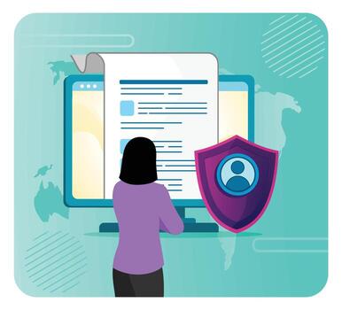 Woman looking at data security screen vector