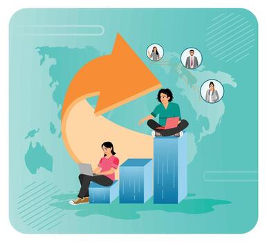 Professionals collaborating and analyzing data vector