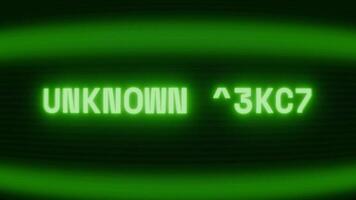 gammal grön crt skärm som visar text okänd kraft visas i slumpmässig tekniskt fel och kodning stil video