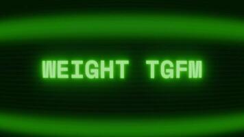 Old green CRT screen showing text WEIGHT LIFT appearing in random glitch and coding style video