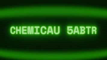 Old green CRT screen showing text CHEMICAL LEAK appearing in random glitch and coding style video