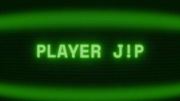 gammal grön crt skärm som visar text spelare ett visas i slumpmässig tekniskt fel och kodning stil video