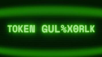 Old green CRT screen showing text TOKEN GENERATED appearing in random glitch and coding style video