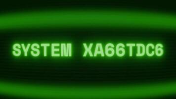 Old green CRT screen showing text SYSTEM OVERRIDE appearing in random glitch and coding style video