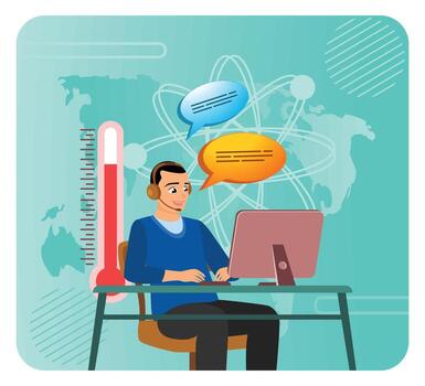 Man at computer with headset vector