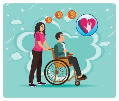 Woman helping man in wheelchair vector