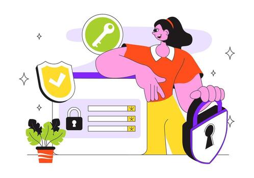 datos intimidad proteccion ilustración representando usuario autenticación, huella dactilar identificación, y cifrado acceso controlar vector