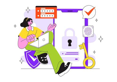 biométrico acceso controlar ilustración demostración huella dactilar escanear, cara reconocimiento, y seguro iniciar sesión verificación vector