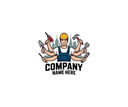 Handyman's Arsenal A versatile handyman, his multiple hands each wield a different tool, showcasing the breadth of skills and expertise, perfectly symbolizing a master craftsman. vector