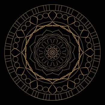 Intricate Golden Circular Ornament on Dark Background Elegant Abstract Radial Pattern vector