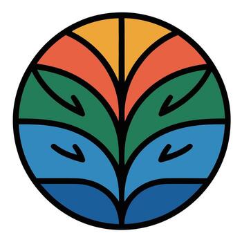 Circle design with abstract sunset over ocean waves in earthy color palette vector