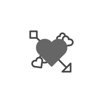 Heart pierced by arrow symbol conveying love with square and cloud design elements minimalistic vector