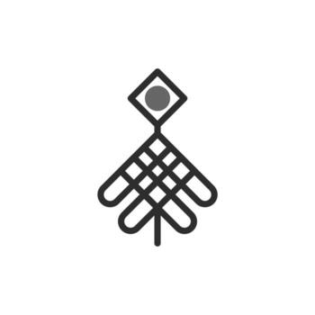 Geometric abstraction involving a diamond shape connected to interwoven lines to create a stylized vector