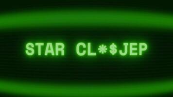 antiguo verde crt pantalla demostración texto estrella racimo apareciendo en aleatorio falla y codificación estilo video