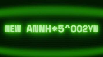 vecchio verde crt schermo mostrando testo nuovo annuncio apparendo nel casuale problema tecnico e codifica stile video