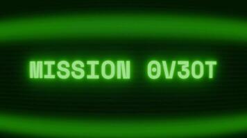 gammal grön crt skärm som visar text uppdrag Start visas i slumpmässig tekniskt fel och kodning stil video