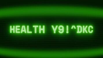 antiguo verde crt pantalla demostración texto salud chequeo apareciendo en aleatorio falla y codificación estilo video