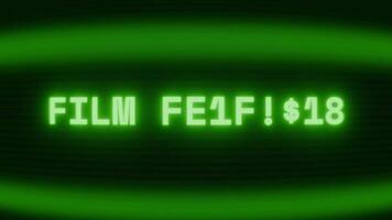 gammal grön crt skärm som visar text filma festival visas i slumpmässig tekniskt fel och kodning stil video