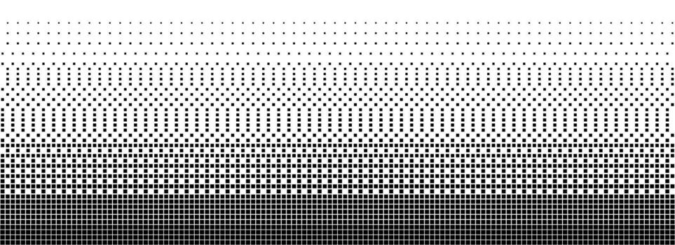Halftone texture background. Square dot faded gradation wallpaper. Black and white binary squared pixels. Abstract glitchy 8 bit game backdrop. Comic dither screen tone overlay vector