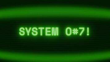 Old green CRT screen showing text SYSTEM HACK appearing in random glitch and coding style video