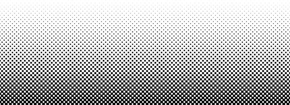 Halftone gradient texture background. Black and white squared pixels. Faded checkered gradation wallpaper. Abstract vanishing comic pop art backdrop. Repeating check raster effect overlay vector