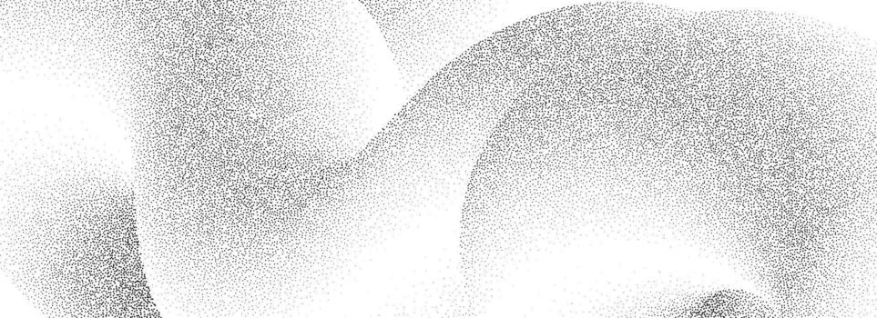 Stippled wavy sand grain texture. Dotted curved gradient wave background. Grunge gritty noise dot work wallpaper with particles, granules, speckles. Abstract halftone grit backdrop overlay vector