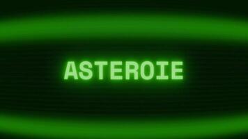 vecchio verde crt schermo mostrando testo asteroide apparendo nel casuale problema tecnico e codifica stile video