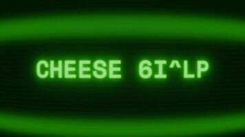 velho verde crt tela mostrando texto queijo prato aparecendo dentro aleatória falha e codificação estilo video