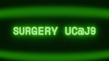 gammal grön crt skärm som visar text kirurgi Start visas i slumpmässig tekniskt fel och kodning stil video