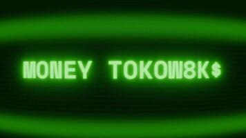 gammal grön crt skärm som visar text pengar överföra visas i slumpmässig tekniskt fel och kodning stil video