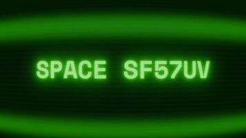 Old green TV screen showing text SPACE SIGNAL appearing in random glitch and coding style video