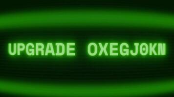 gammal grön crt skärm som visar text uppgradera komplett visas i slumpmässig tekniskt fel och kodning stil video